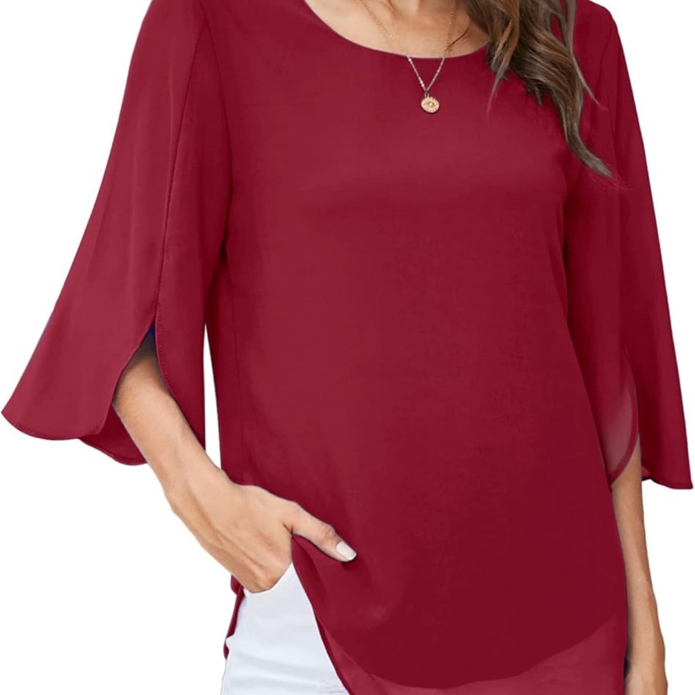 **NEW** ACEVOG Womens Casual Scoop Neck Loose Top 3/4 Sleeve